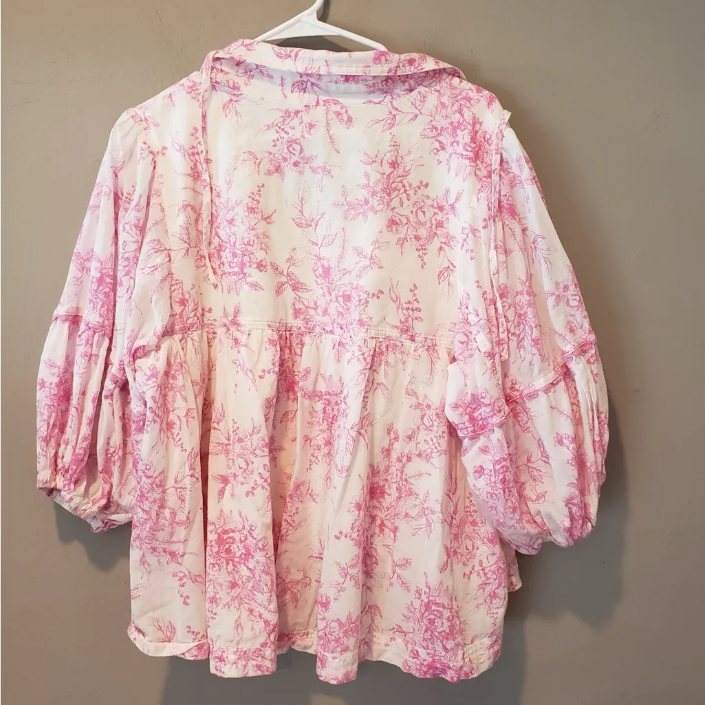 Chic Pink Floral Blouse for Women Size L - Image 2
