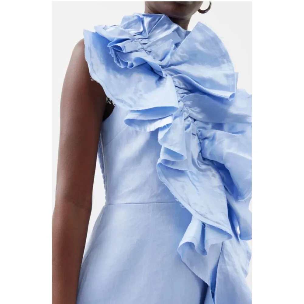 NEW Aje Adelia Ruffle‎ Midi Dress AU 10 US 6 Light Sky Blue One Shoulder Midi - Image 13