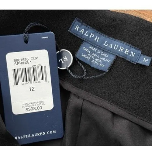 B8 VTG Ralph Lauren Black Wide Leg Dress Trouser Pants 12 Wool Silk - Image 3