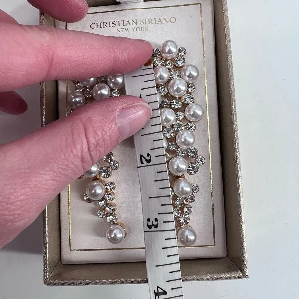 NIB Christian Siriano Faux Pearl Rhinestone Earrings Prom Wedding Statement‎ Gold - Image 2