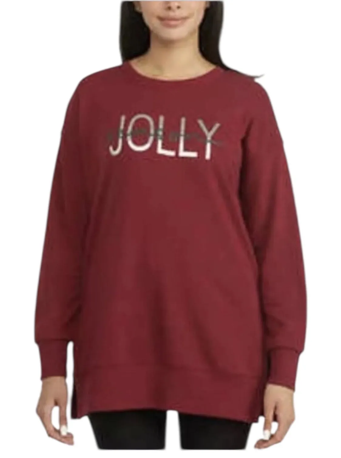 Ellen Tracy Women's Holiday "Jolly Season" Crew Tunic Sweatshirt Red - Image 1