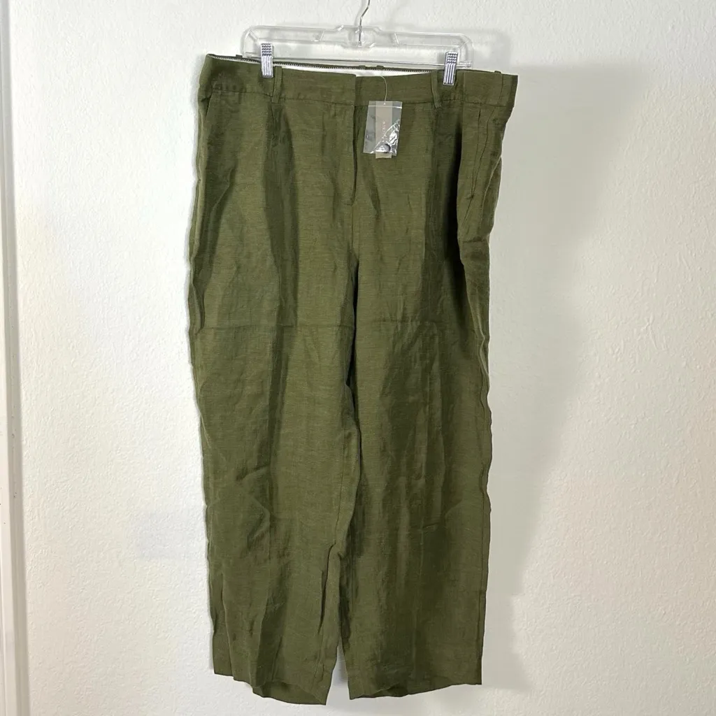 J.Crew Pleated Linen Cupro Trouser Pants in Moss Green Size 18 NWT - Image 2