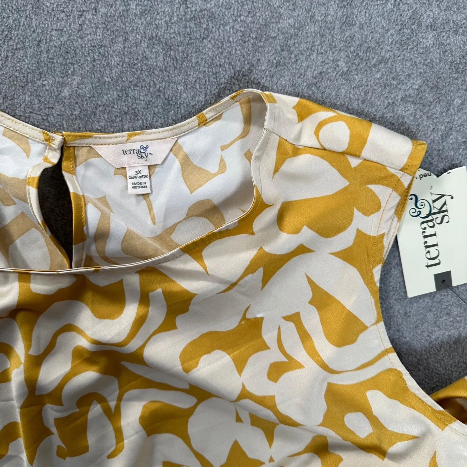 Terra & Sky Ruched Side Midi Dress Plus Size 3X 24W/26W Yellow Sleeveless New - Image 9