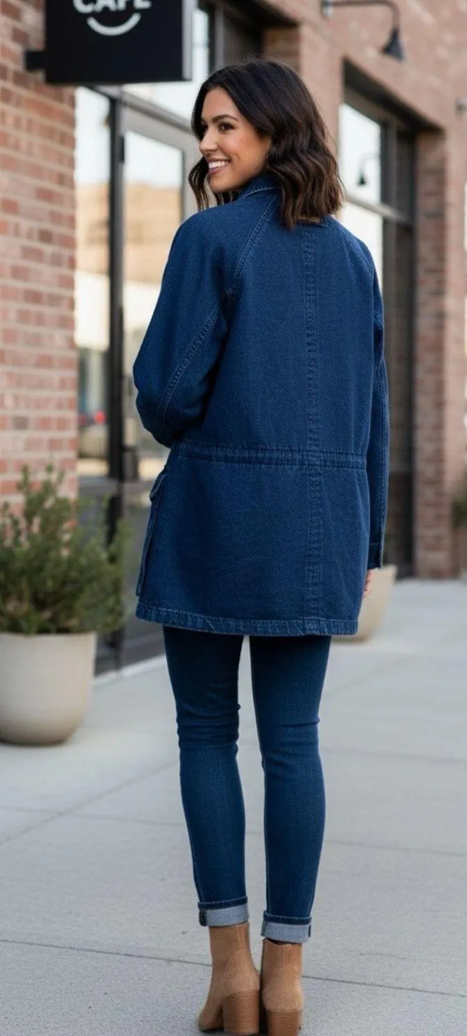 Mackintosh Denim Plaid Lined Relaxed Fit Vintage Barn / Chore Coat Size Small Blue - Image 2