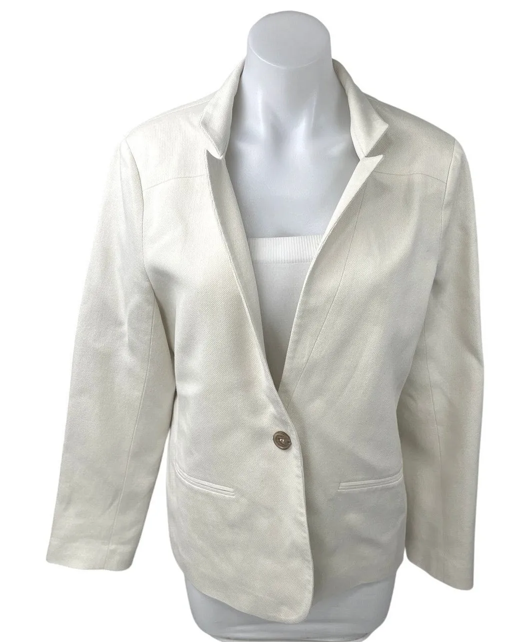Jenni Kayne Women's White Linen One Button Collar Boy Blazer Coat Jacket Size XL - Image 1