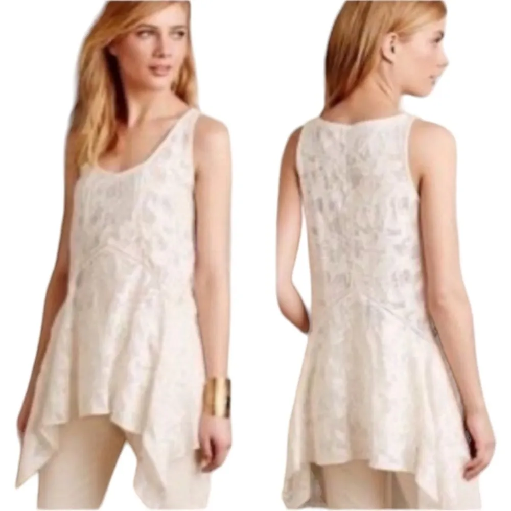 Anthropologie Vanessa & Virginia Ivory Lave Boho Tunic Sheer Handkerchief Hem - Image 3