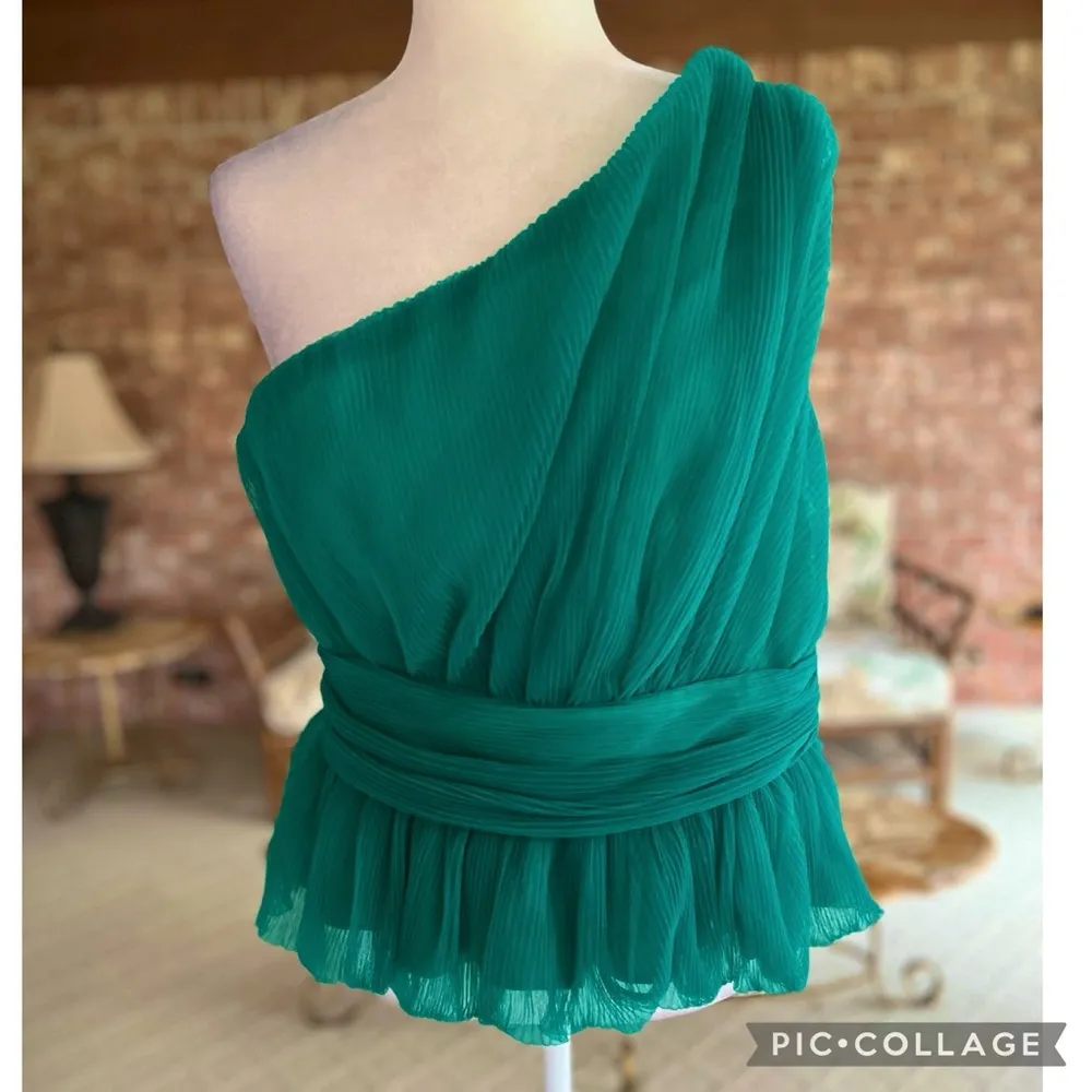 NWT Endless Rose Top One Shoulder Shirred Tulle Jade Green XL Cocktail Chic Glam - Image 3