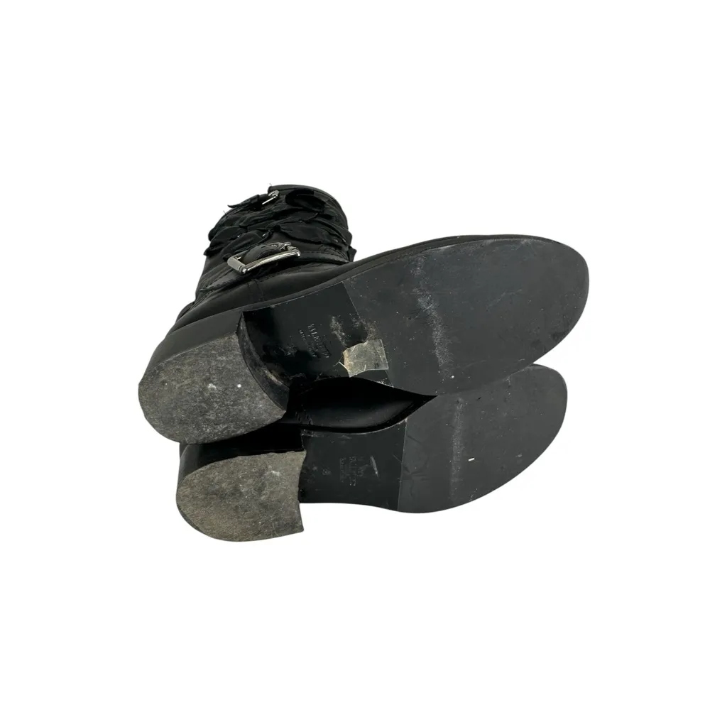 Valentino Black Studded Floral Applique Biker Boots Size 38 - Image 7