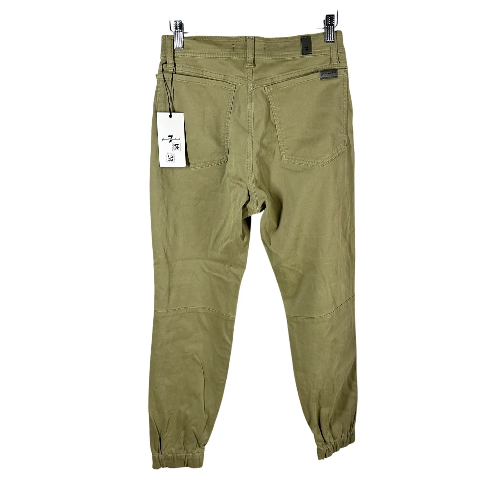 7 For All Mankind Darted Boyfriend Sateen Jogger Pants Size 26 Army - Image 2