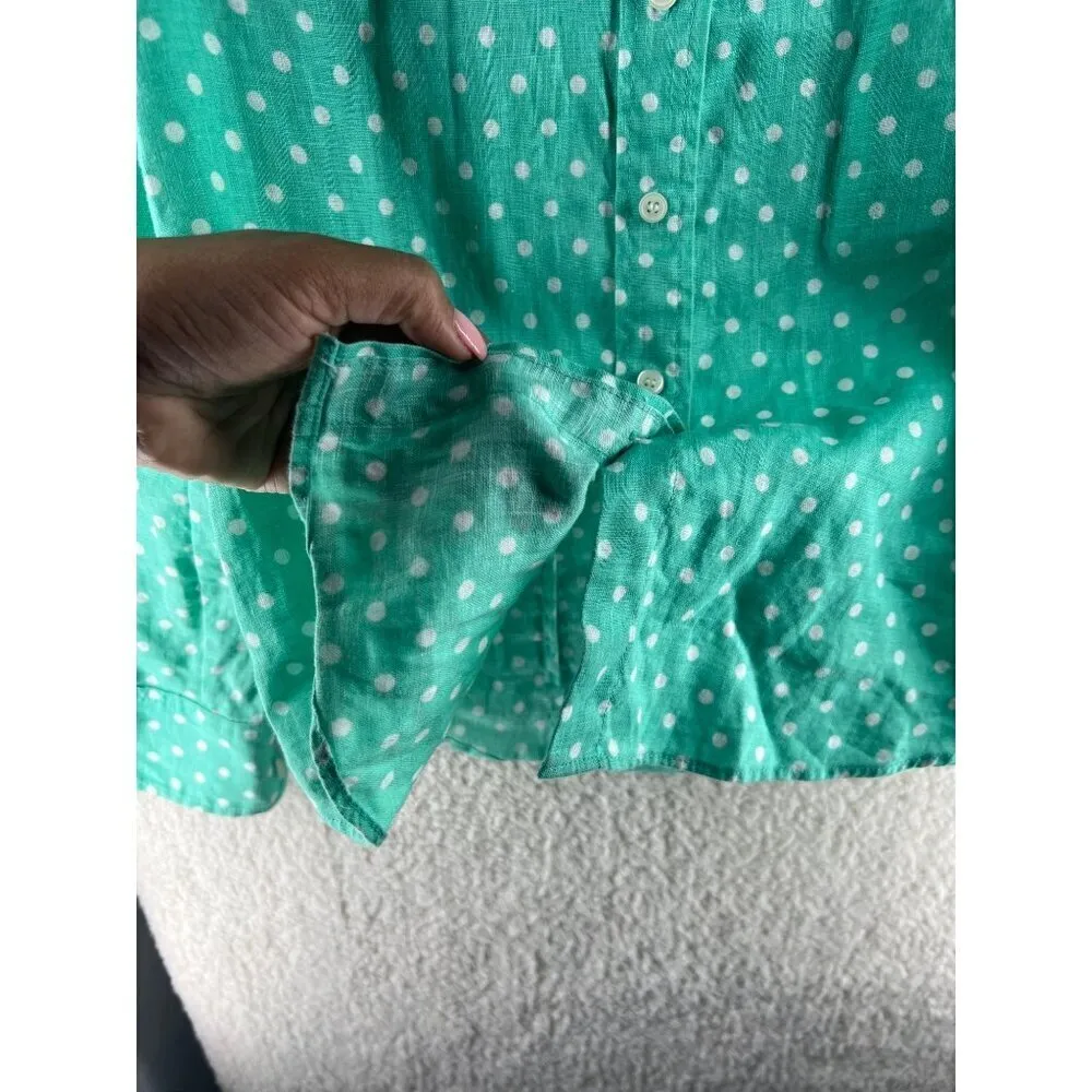 J. Crew Factory Womens Tops Size XS‎ Linen Polka Dot Button Front Green - Image 4