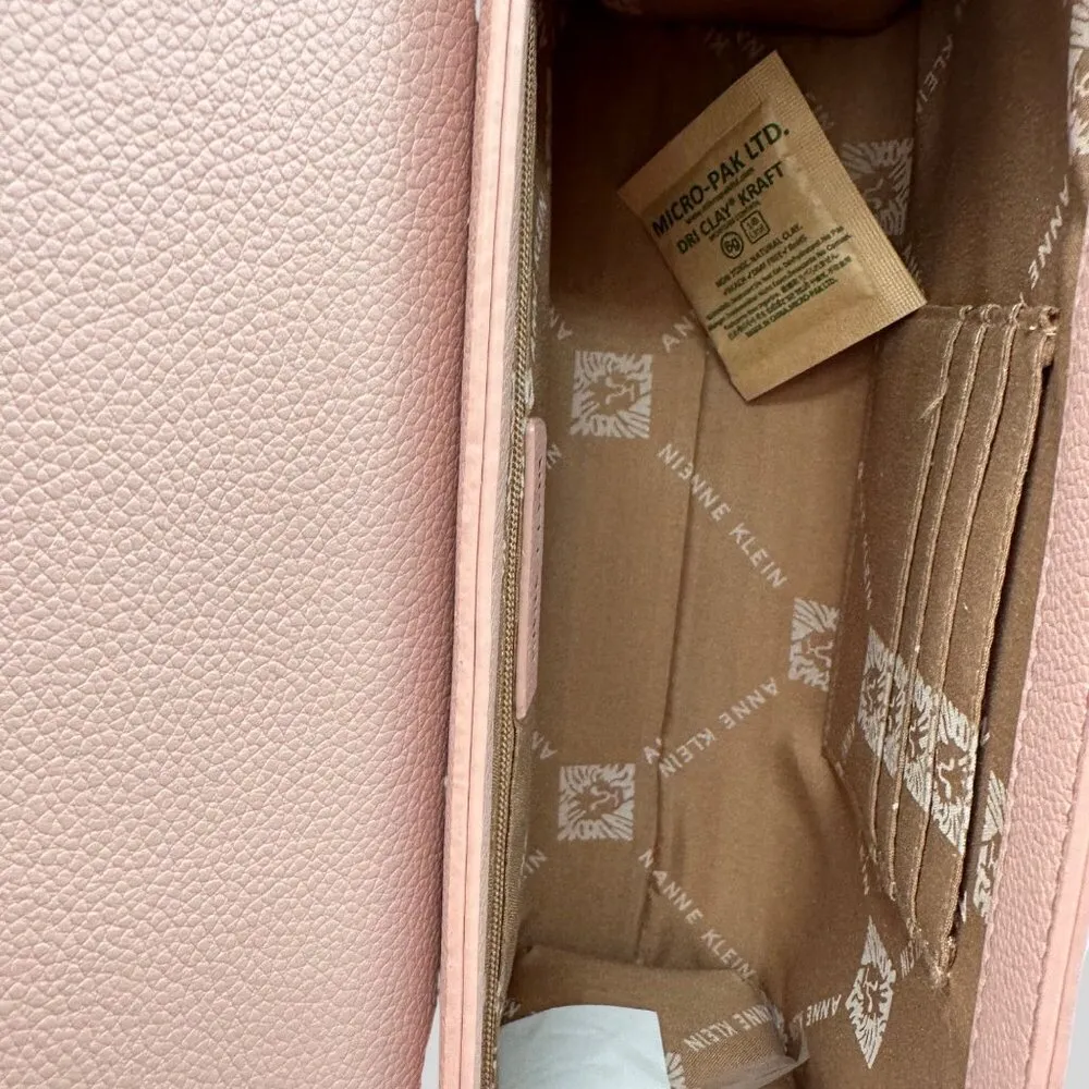 Anne Klein 10" X 6" X 3" Pink Crossbody Bag Faux Leather Gold Chain Flap Bag - Image 6