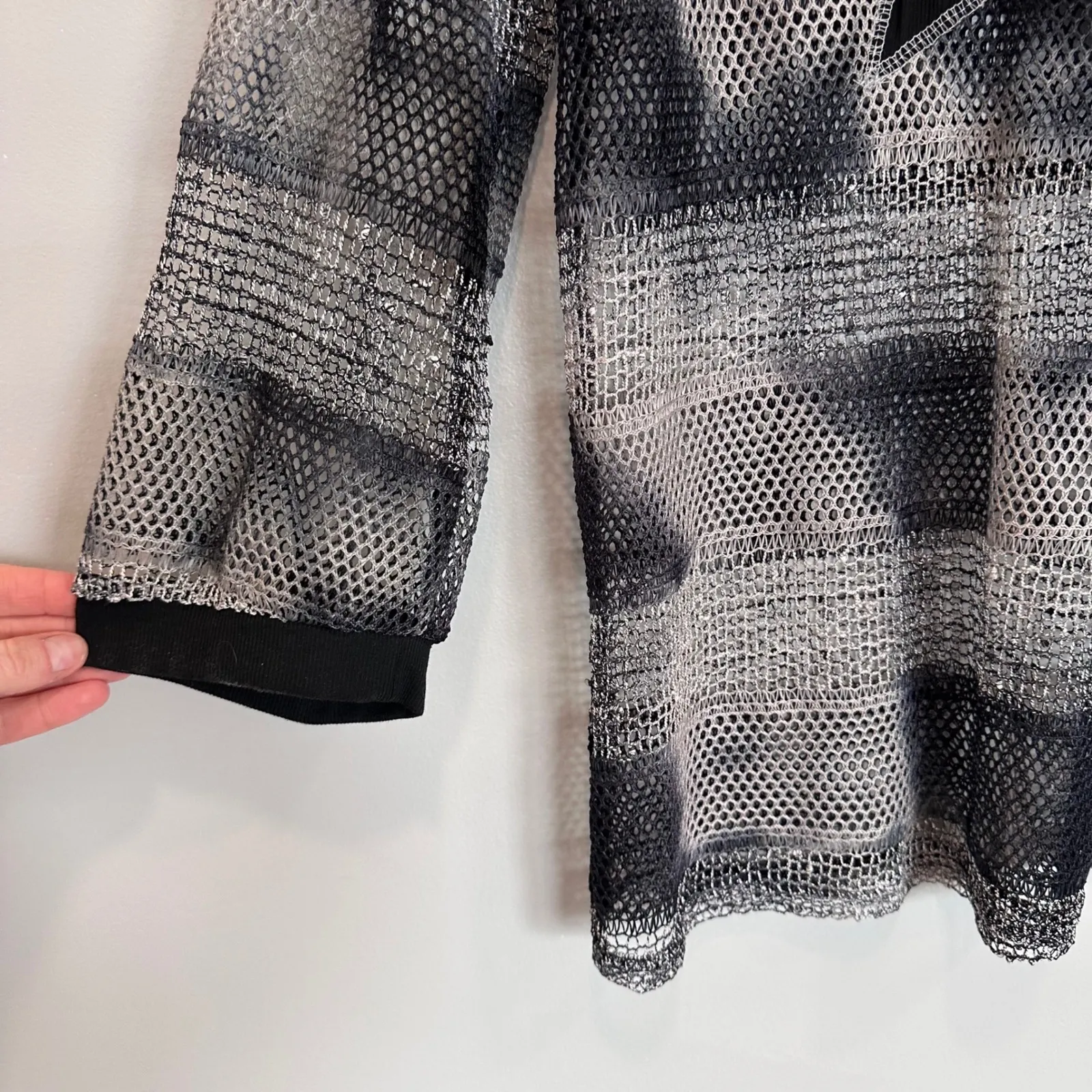 Sheer Mesh Star Top Black Gray Stripe Y2K Grunge Whimsigoth SHEIN Size L - Image 4