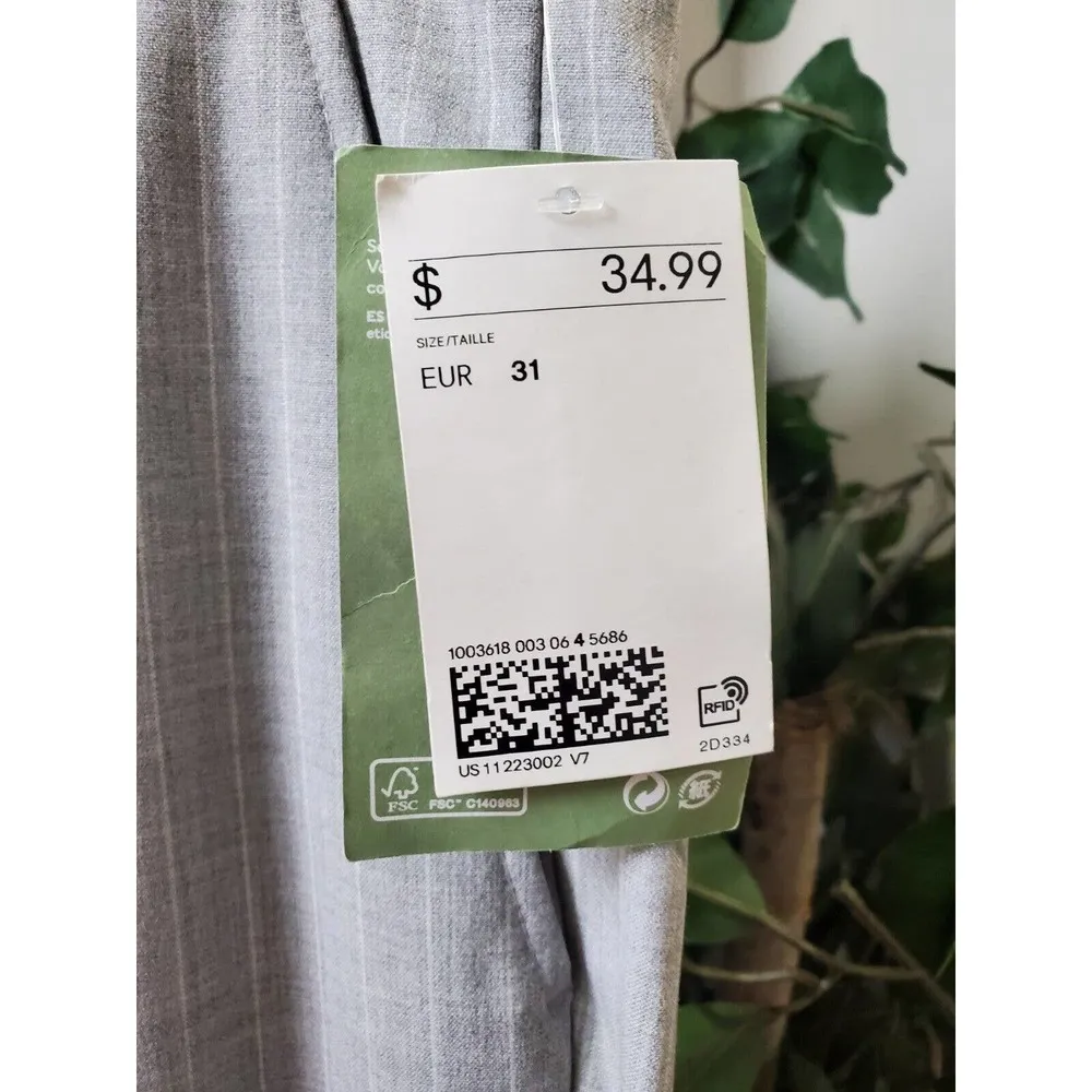 H&M Women Gray Polyester Blend Zippered Mid Rise Straight Fit Dress Pant Size 31 - Image 3