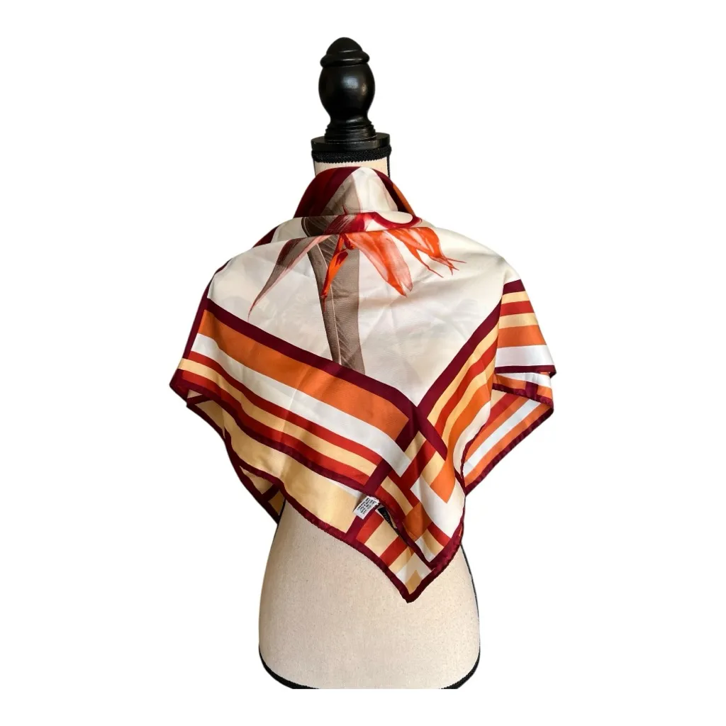 TEO Grimaldi Milano Floral Squared Patterned 100% Silk Twill Scarf Size XL Orange - Image 4