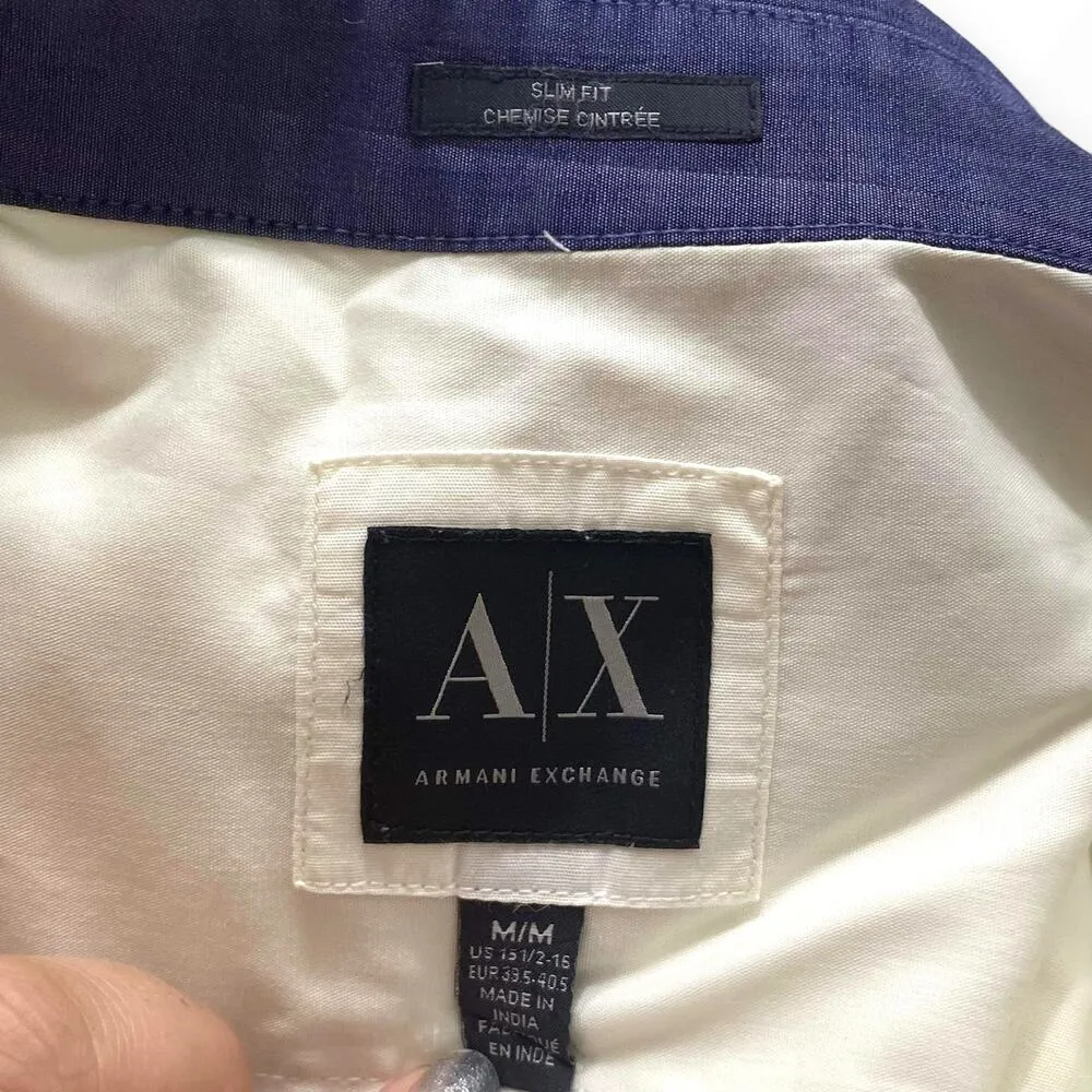 00s ARMANI EXCHANGE Vintage Cream Blue Contrast Collar Button Up Shirt - Image 4