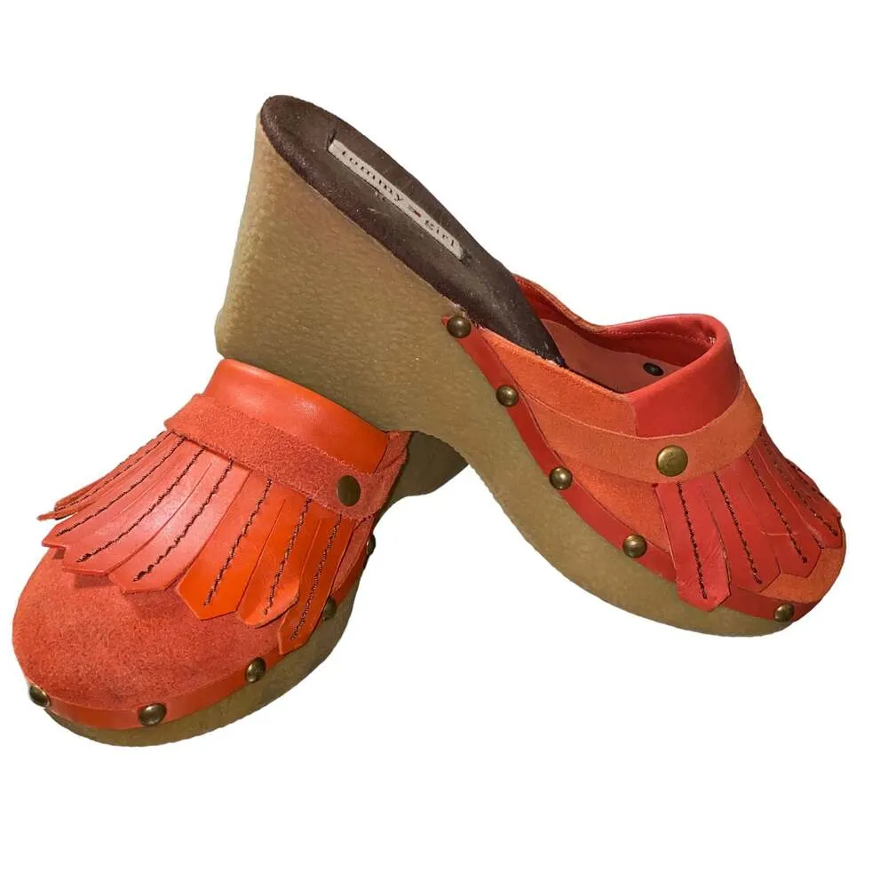 Tommy Girl Chunky y2k western mule clogs leather upper rubber sole suede size 8 - Image 5