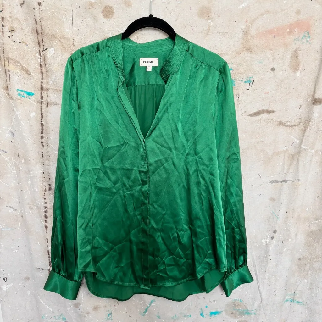 L'Agence Bianca Silk Blouse in Clover Green - Image 2
