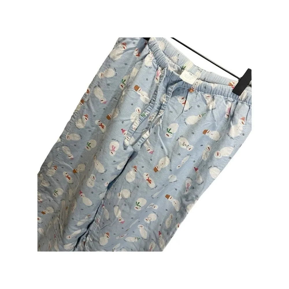 Old Navy Blue Snowman Fleece Pajama Pants XS Cropped Loungewear - Image 3