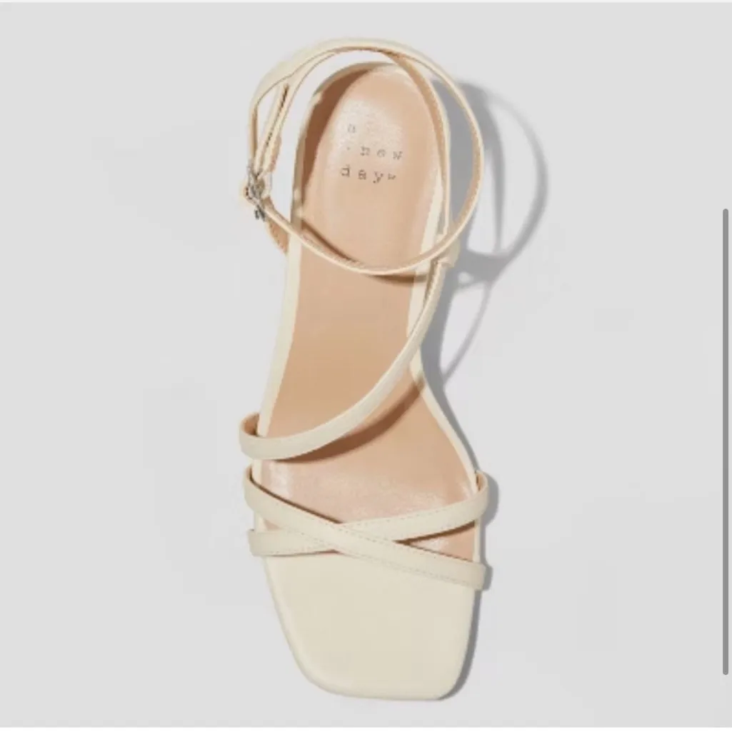 A New Day Irena Women's 2" Buckle Heels Sandals Ankle Strap- Cream Size 8 NWT - Image 2
