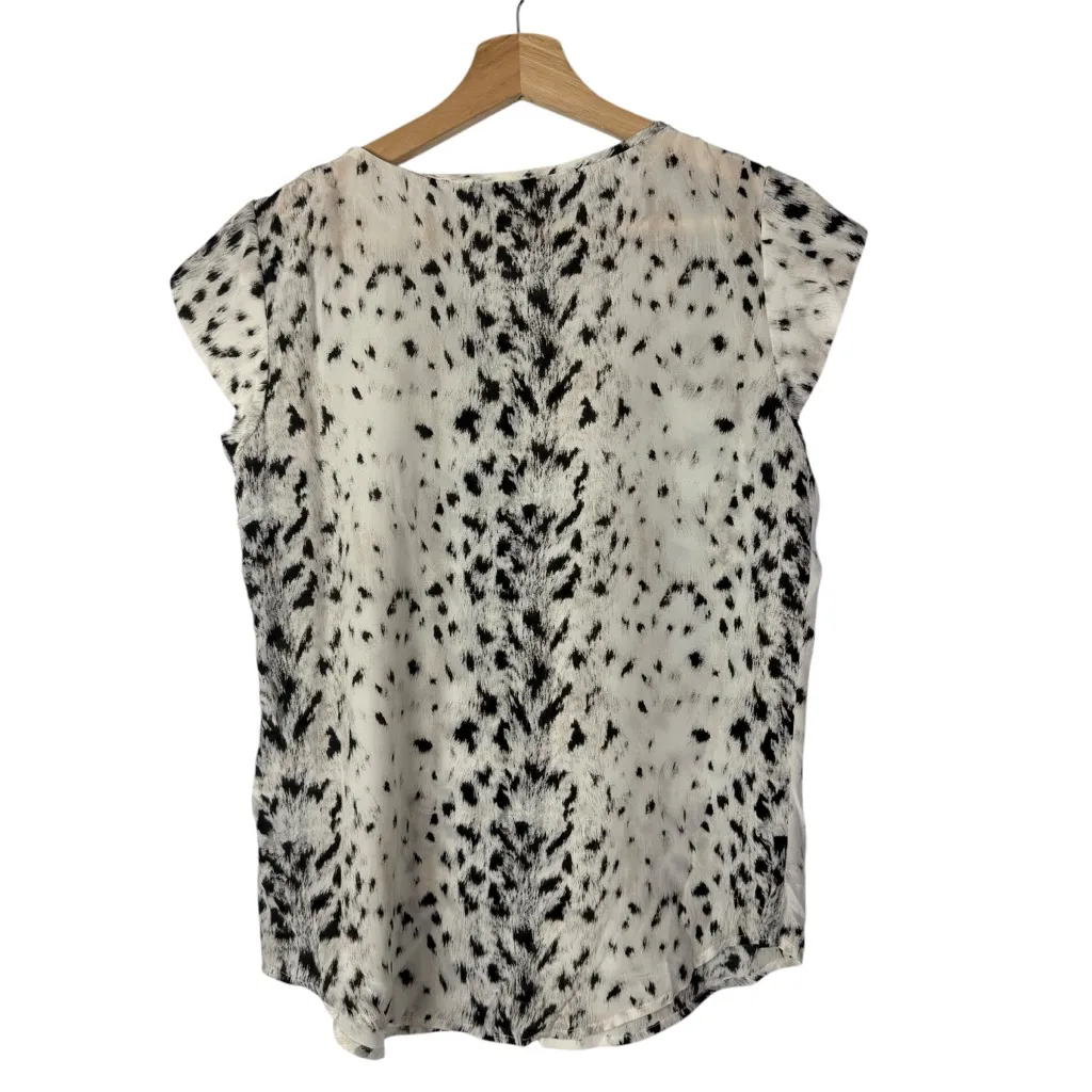 Joie Iva Leopard Print New Moon White & Black Cap Sleeve Silk Blouse XS - Image 3
