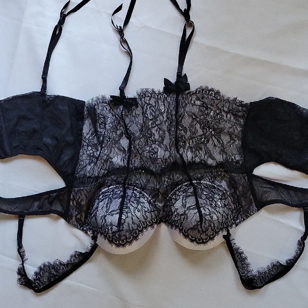 Delicates Vintage Black Lace Bustier Corset Size L - Image 8