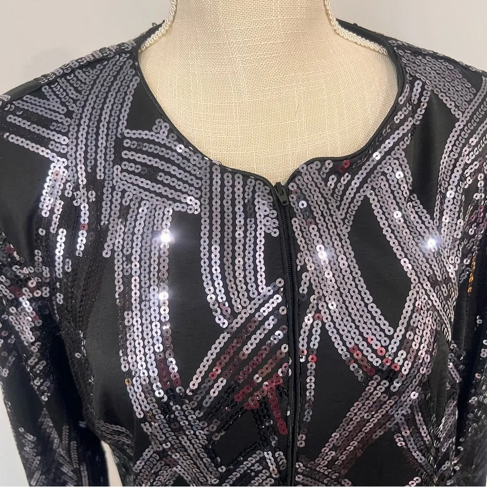 ONYX Full Zip Sequined Black Grey Women's Evening Jacket Size L SKU#C24318 - Image 2