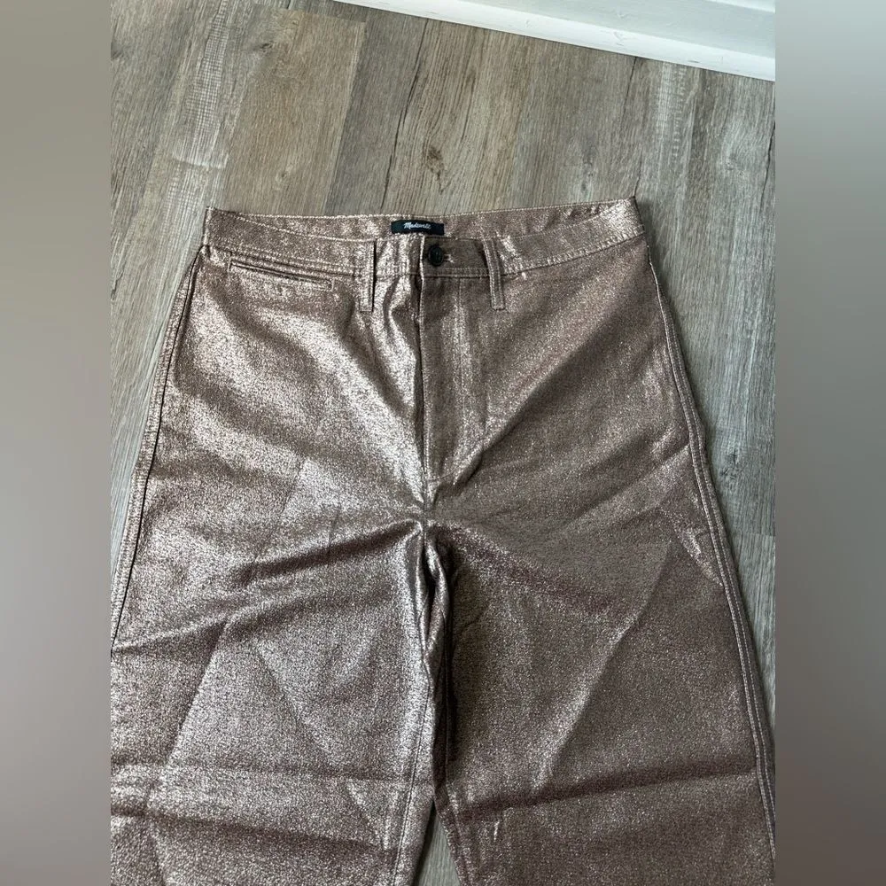Madewell Slim Emmett Wide Leg Crop Pants in Metallic Brown Size 31 Size 10 - Image 9