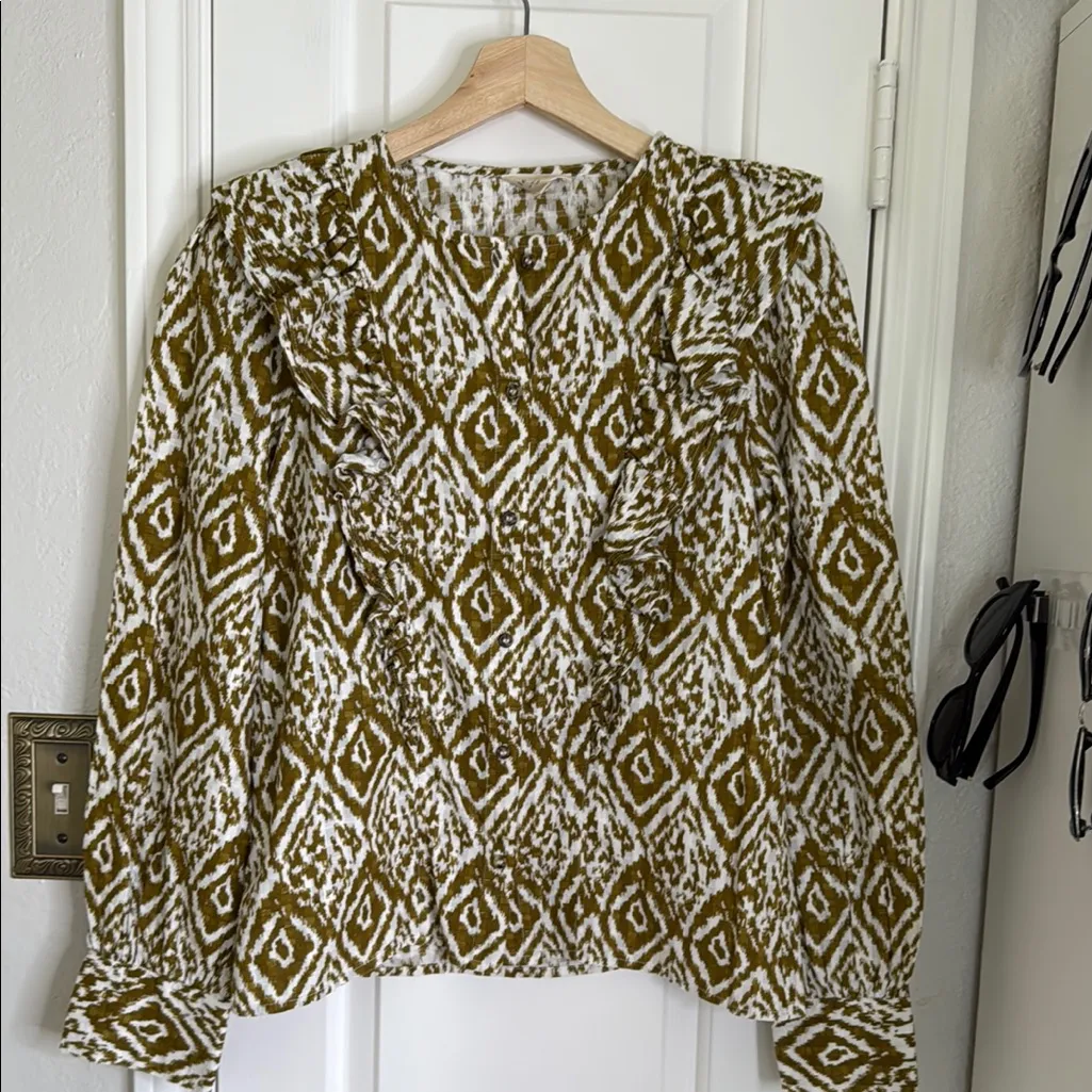 Sezane Boby ikat ruffle button down blouse - Image 2