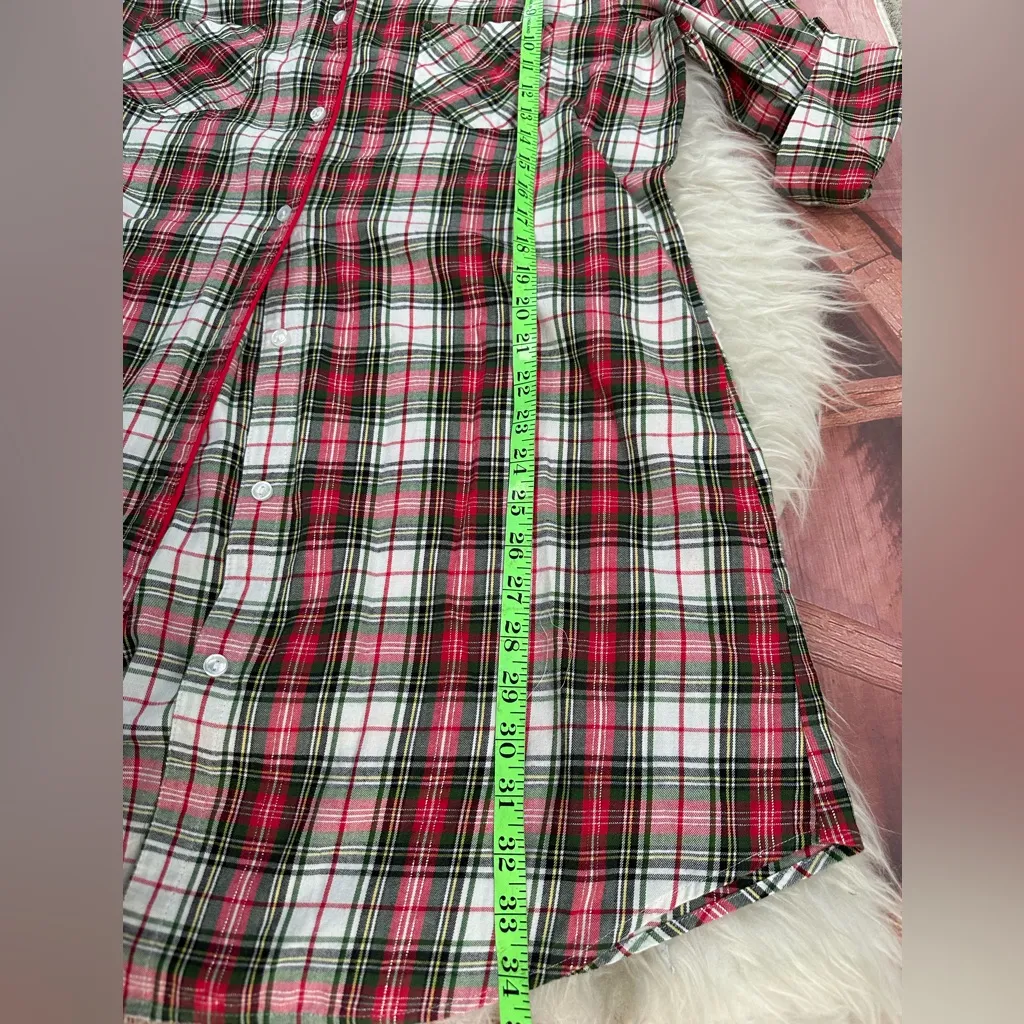 Victoria Secret Women Top Large Red Plaid Cotton Blend Long Sleeve Pajama Shirt - Image 3
