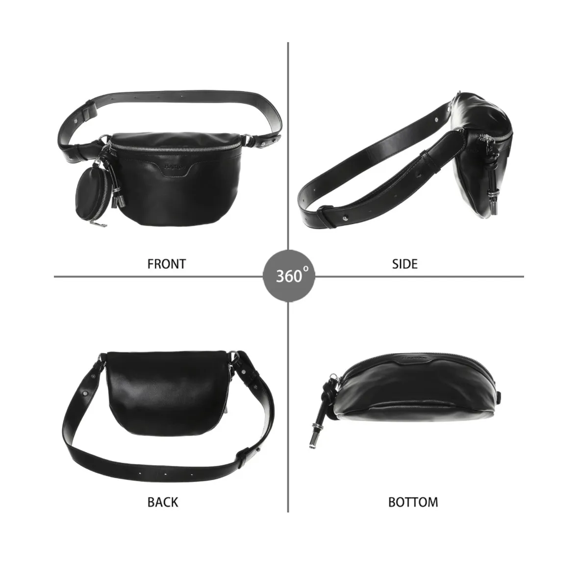 Sling Bag Leather Crossbody Fanny Black - Image 5