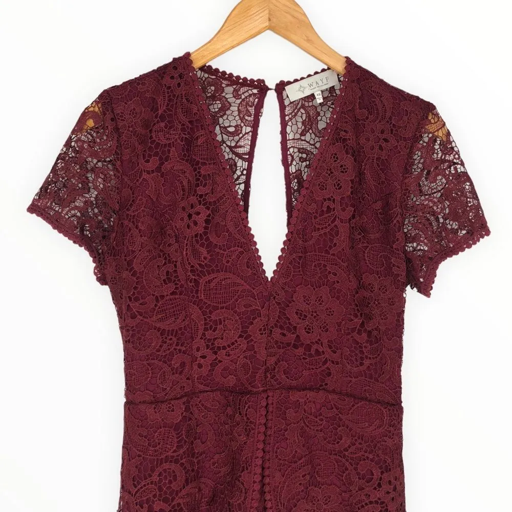 Wayf Lace Mini Dress in Burgundy Back Cutout Short Sleeves size XS Revolve - Image 4