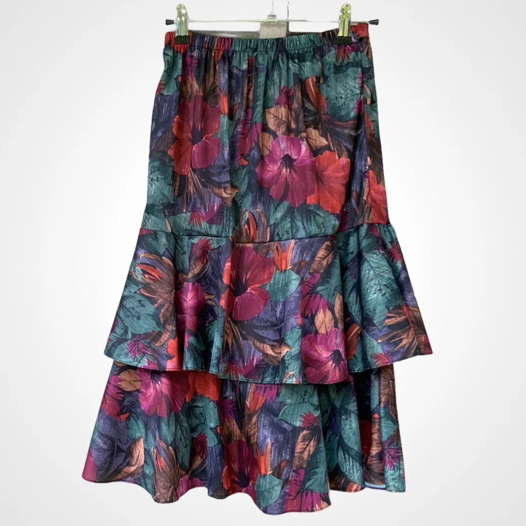 VINTAGE Layered Ruffle Skirt‎ Jewel Tones Elastic Purple Size XS - Image 2