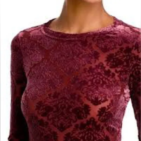 PAIGE Chellle Velvet Burnout Long Sleeve Crewneck Top NWT NEW Bloomingdale’s XS - Image 5