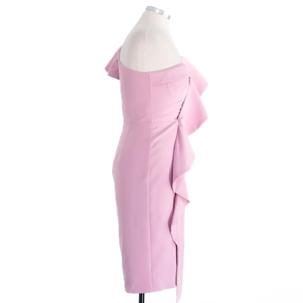 Lavish Alice -Scuba Midi Dress with Corset Bodice & Dramatic One-Shoulder Ruffle - Image 6