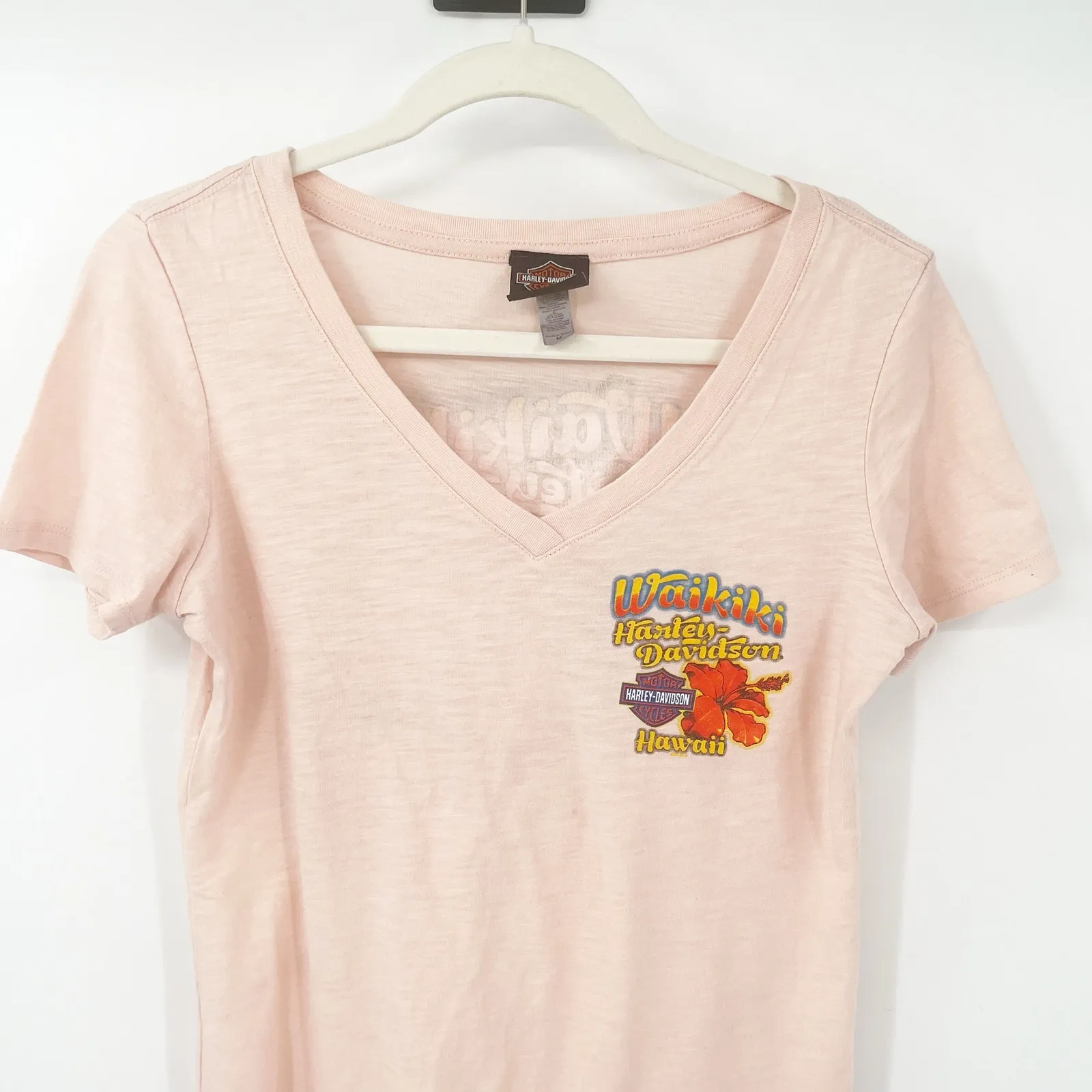 Harley Davidson Motorcycles Womens Waikiki‎ Hawaii Graphic Print T Shirt Size M Pink Size M - Image 2