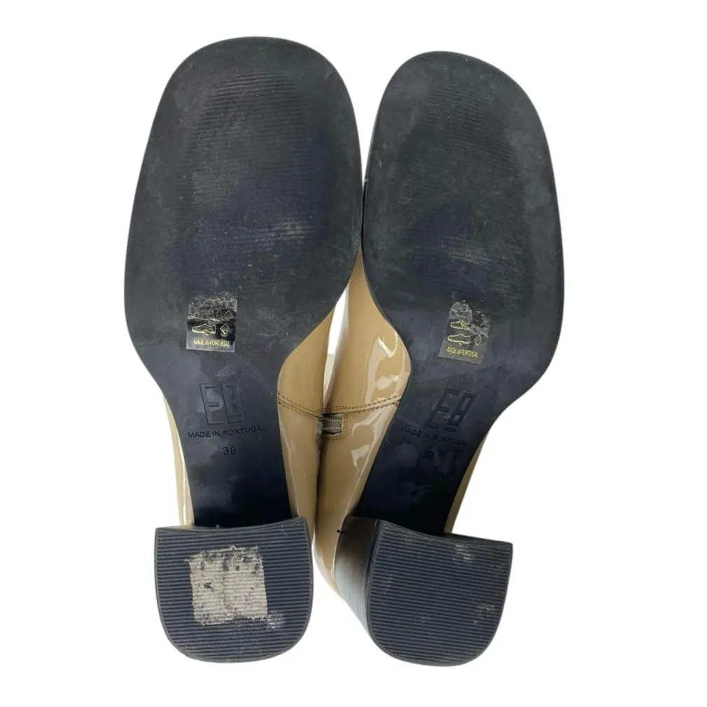 E8 by Miista Beige Patent Leather Block Heel Square Toe Zip Up Ankle Boots 7.5 - Image 4