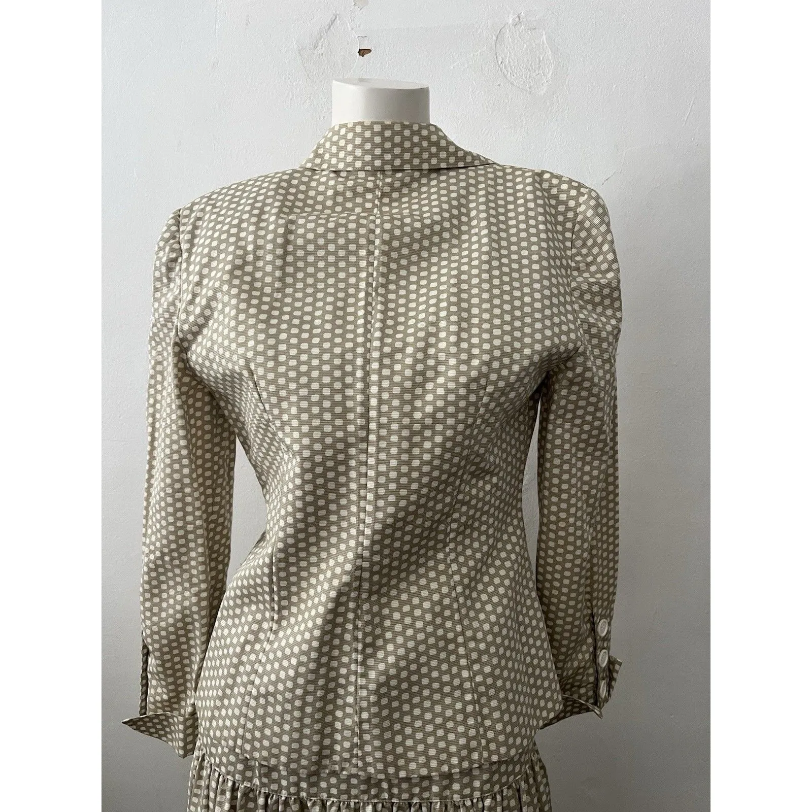 Vtg 80s Adele Simpson Skirt Suit 4 Green Polka Dot Retro Preppy Old Money Glam - Image 4