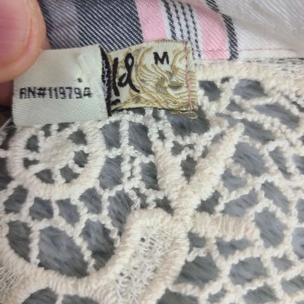 One World‎ Womens Cardigan Medium Plaid Lace Back Open Drape Front Waterfall - Image 8