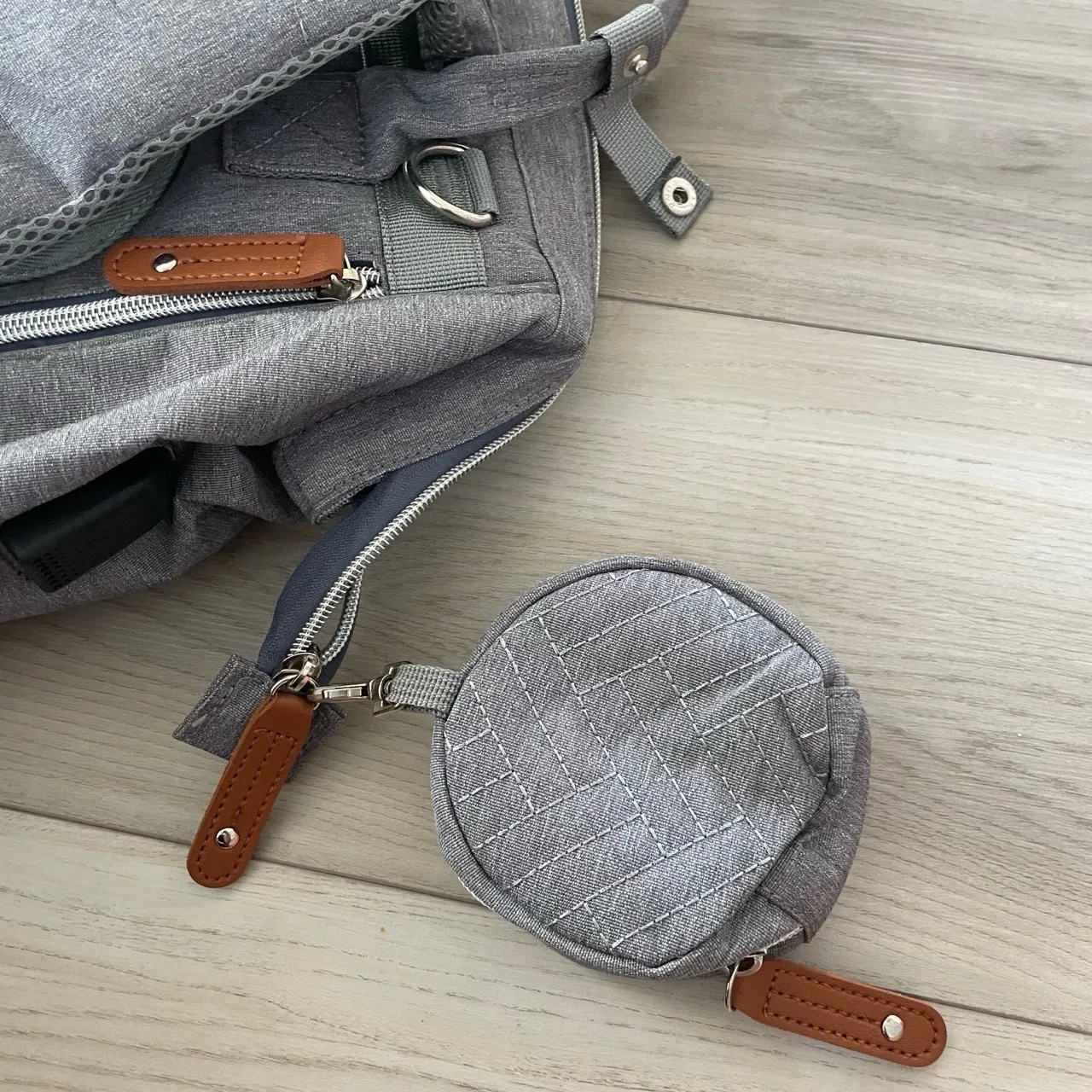 Amazon Gray‎ Extra Large Diaper Bag Backpack Charging Station Paci Pouch - Image 6