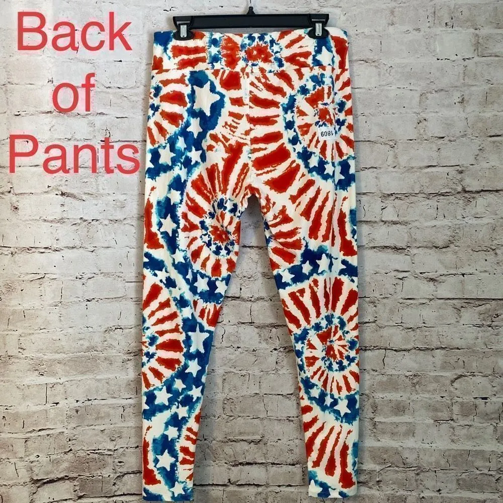 LuLaRoe TC Tall Curvy Patriotic Tie Dye Stars Red White Blue Leggings NWOT NEW - Image 3