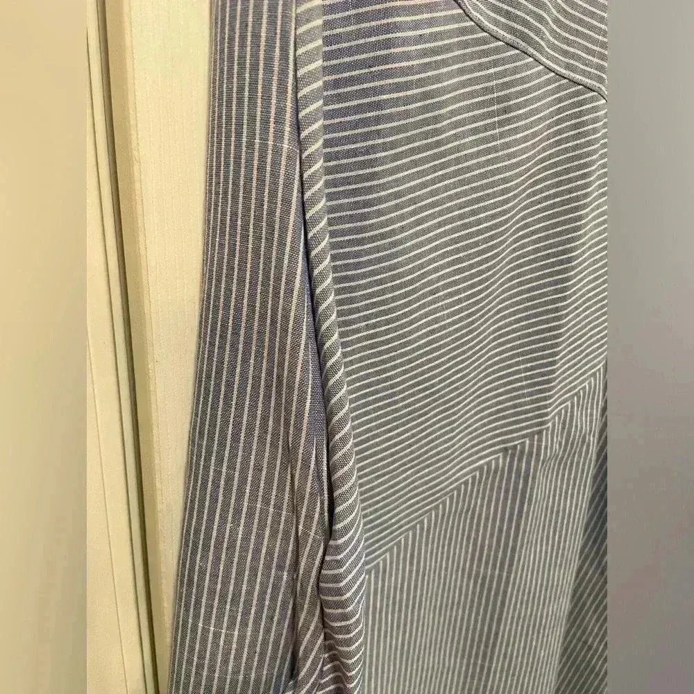 NWOT Blue White Stripe Sleeveless Zip Back Semi Sheer Pockets Maxi Dress Size S - Image 5