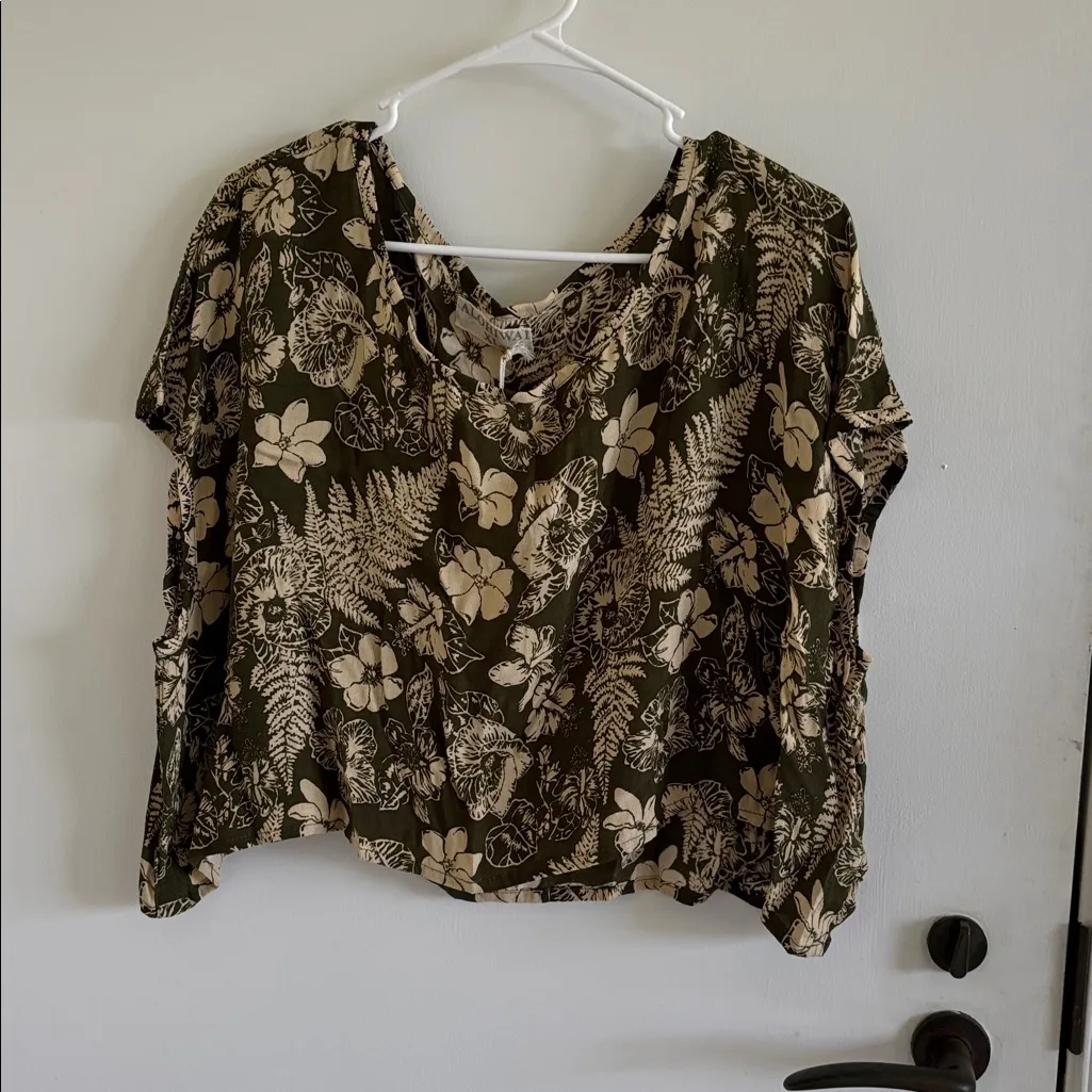 ALOHIWAI HAU LOVELY MICA CROP TOP NWT NEW Hawaiian boho beachy Green Size XL - Image 2