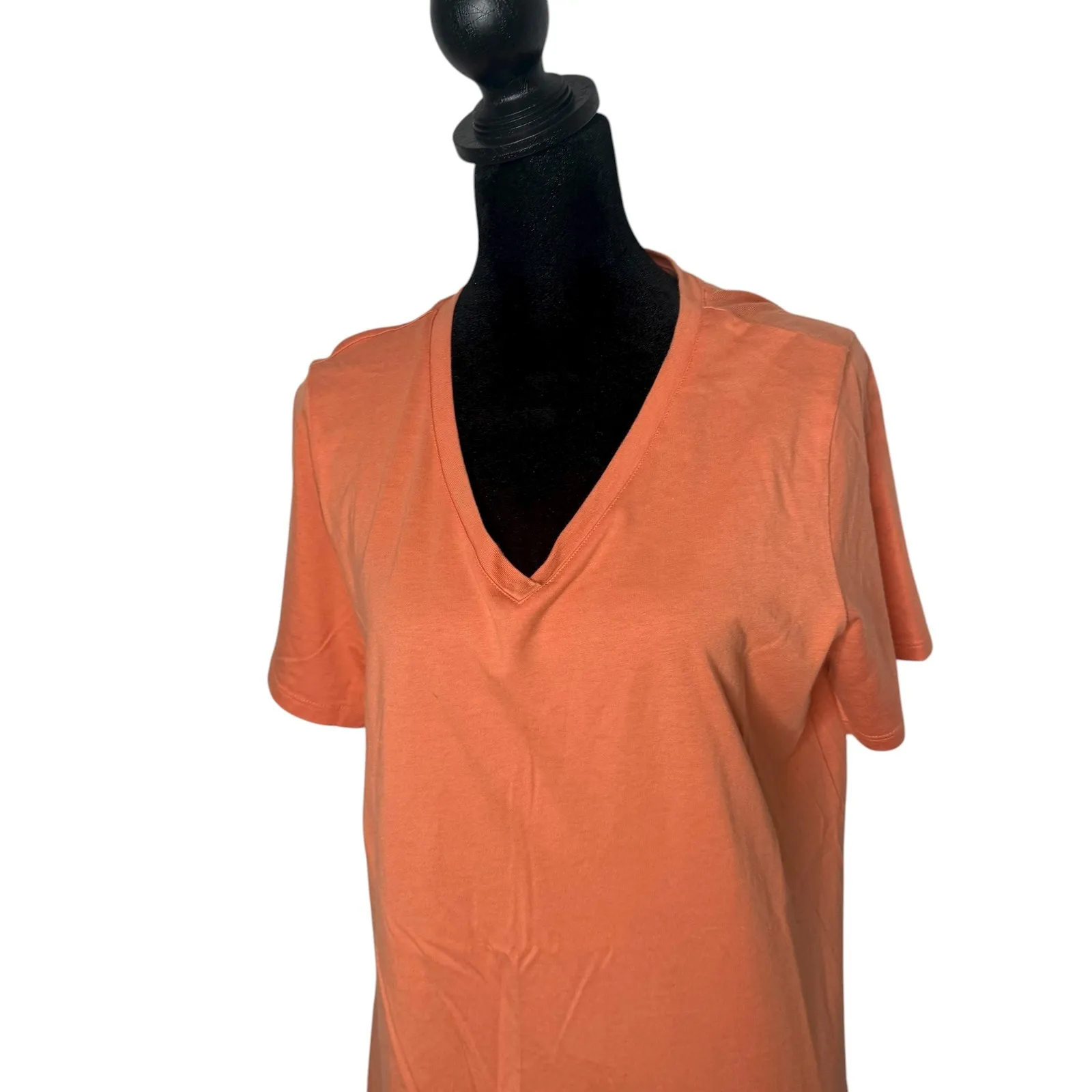 LOGO by Lori Goldstein The Tee Short Sleeve V Neck Top Size M Orange Minimalist‎ - Image 3
