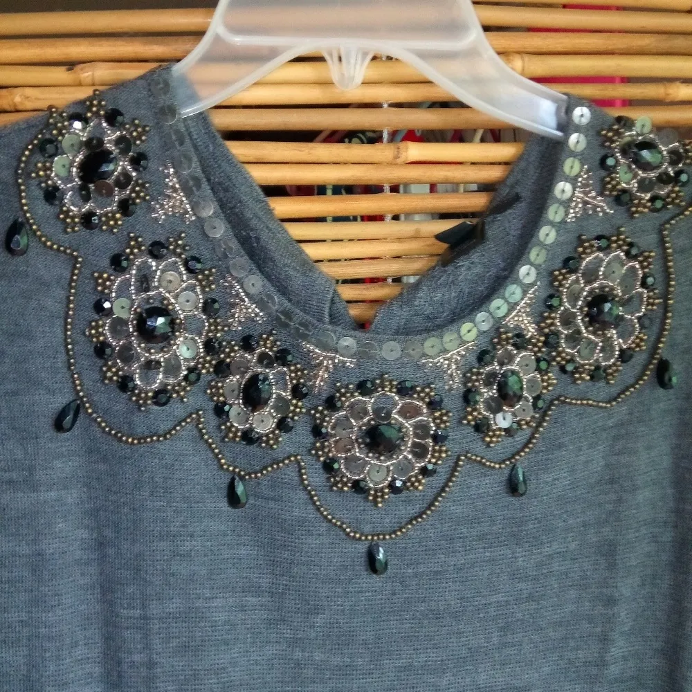 Mango M Victorian Beading Charcoal Knit Dress - Image 3