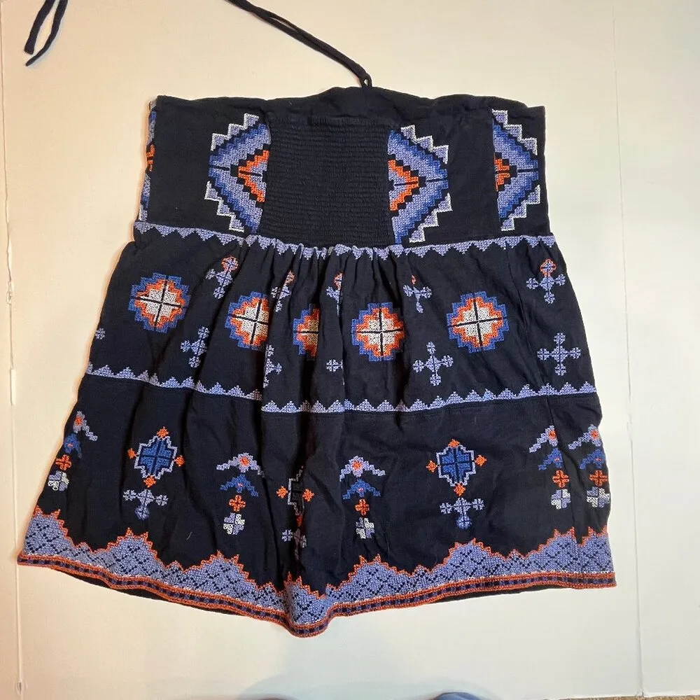 Anthropologie Embroidered Halter Top Boho Festival Ethnic Print Navy S Tube Top - Image 12