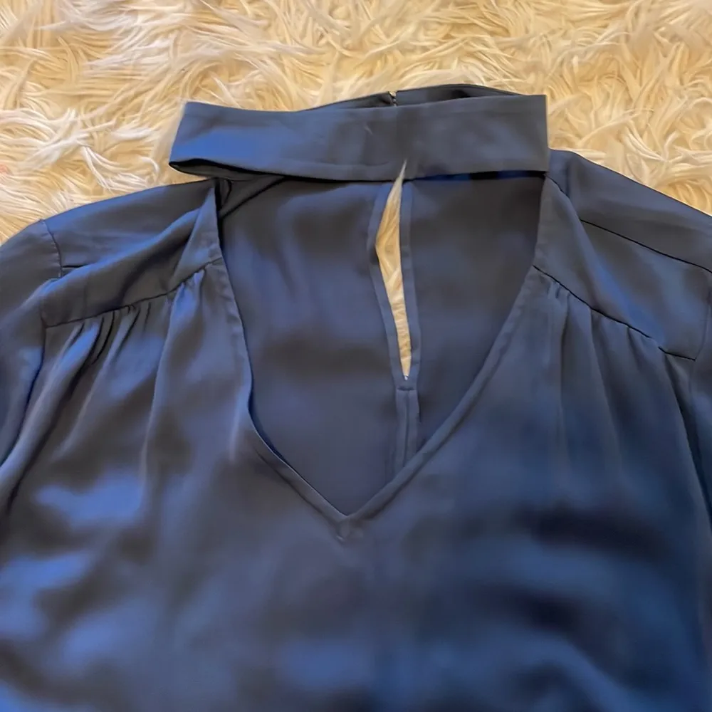 Navy Long Sleeve V Neck Blouse - Image 3