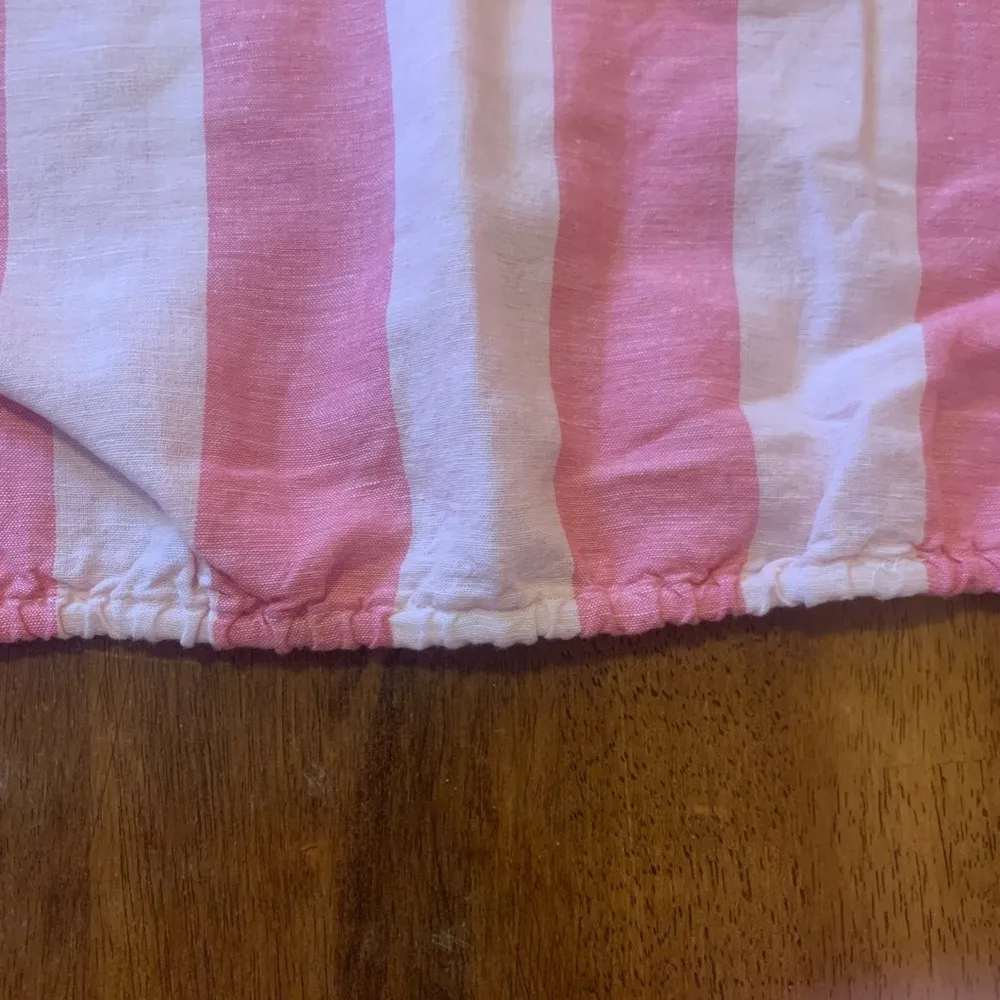 Liz Claiborne top Large Pink stripes Linen blend shirt elastic bottom hem airy - Image 4