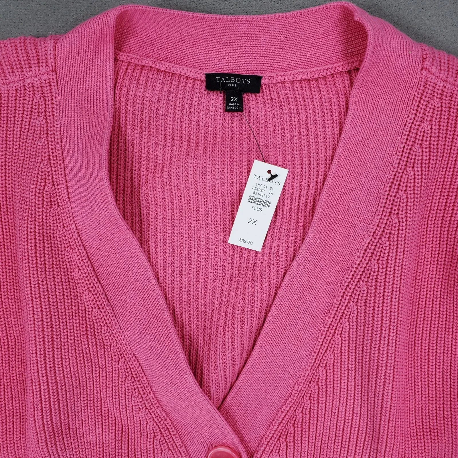 New Talbots Sweater Women 2X Pima Cotton Shaker Stitch Button Front Cardigan Pin - Image 2