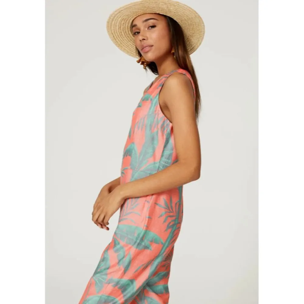 LoboRosa Red Oasis Palm Print Jumpsuit Size Medium Orange - Image 2