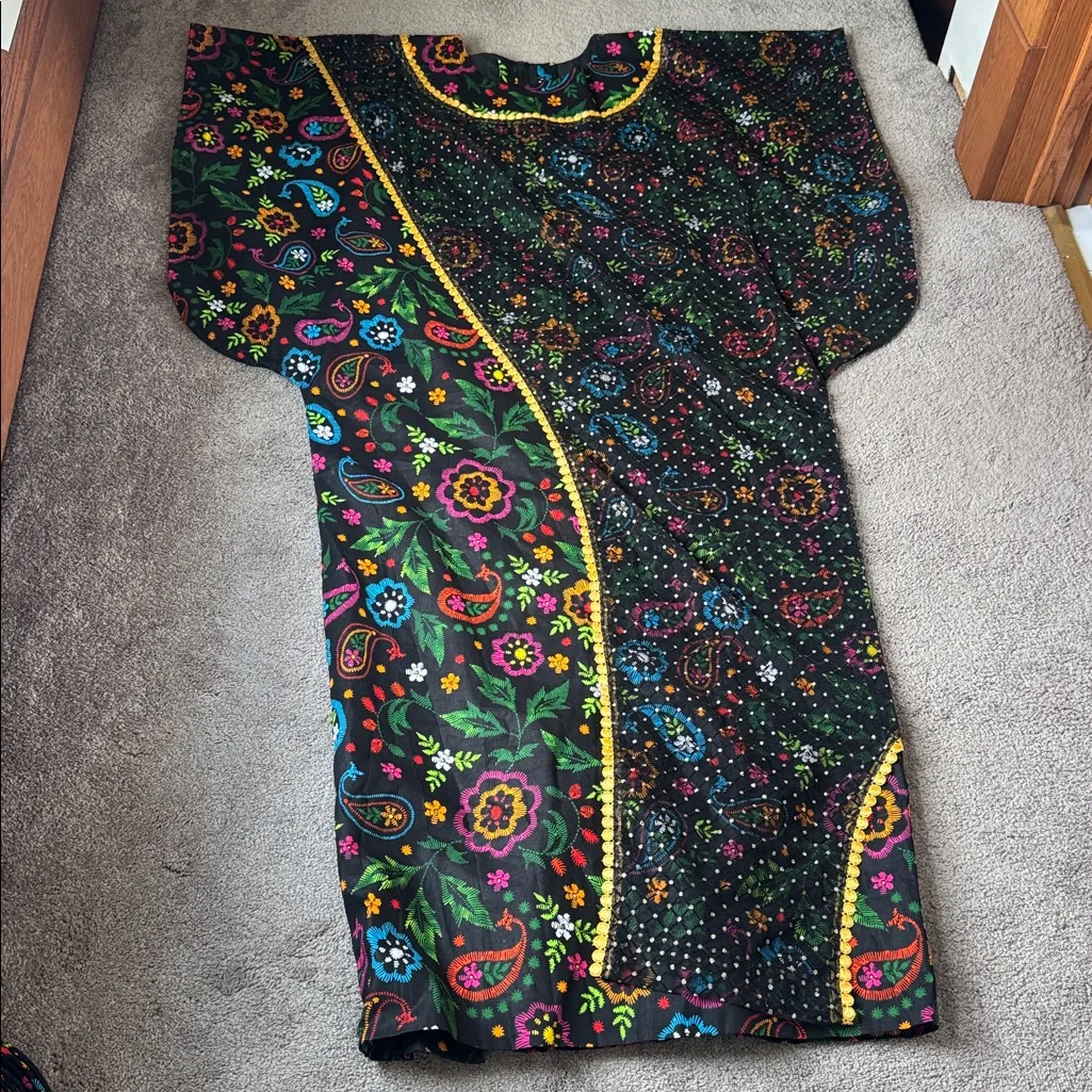 African Ankara Lace Floral Two Piece Dress Set (Fits Up To SIZE 14) Black - Image 2